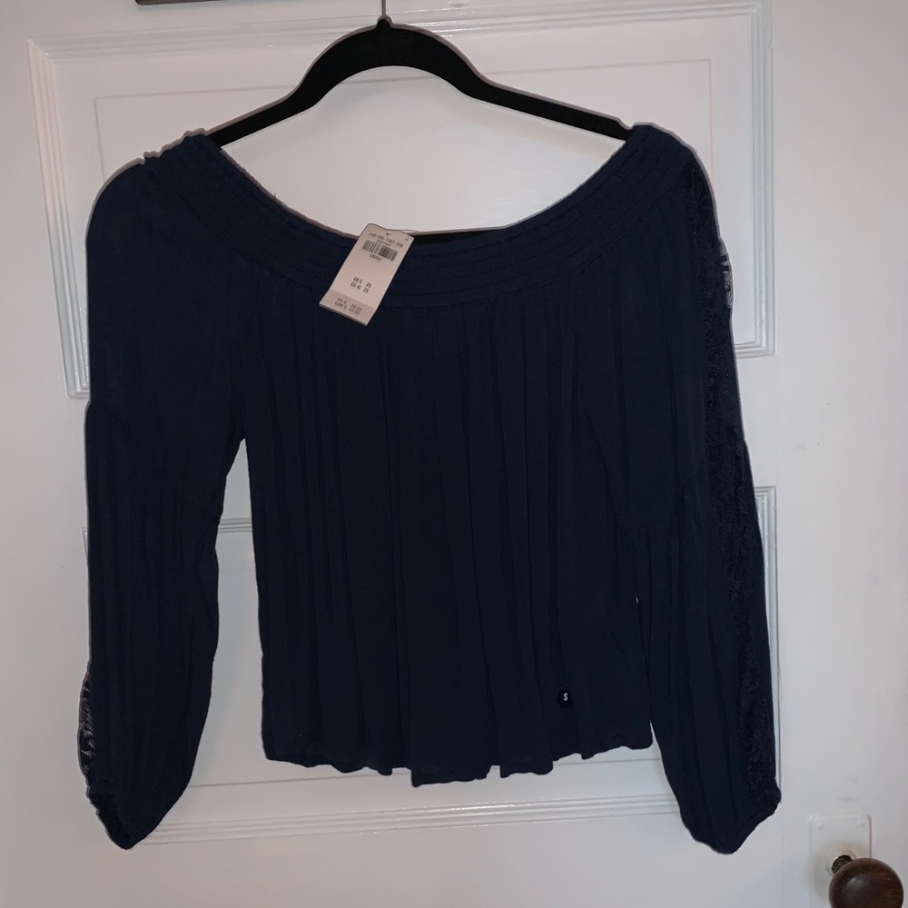 Off the shoulder dark blue top